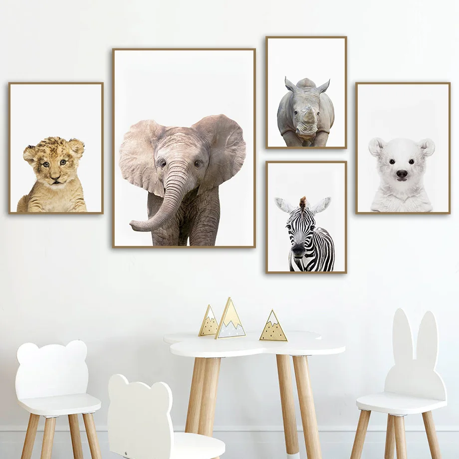 Baby Nursery Zoo Animals - Large-sized 1pc frameless Canvas Painting Baby