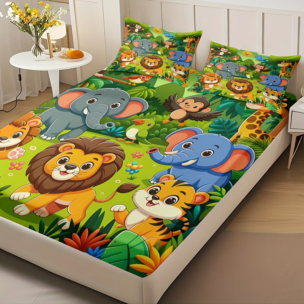 Baby Nursery Animal Theme - Animal Kingdom Themed Fitted Sheet Set,
