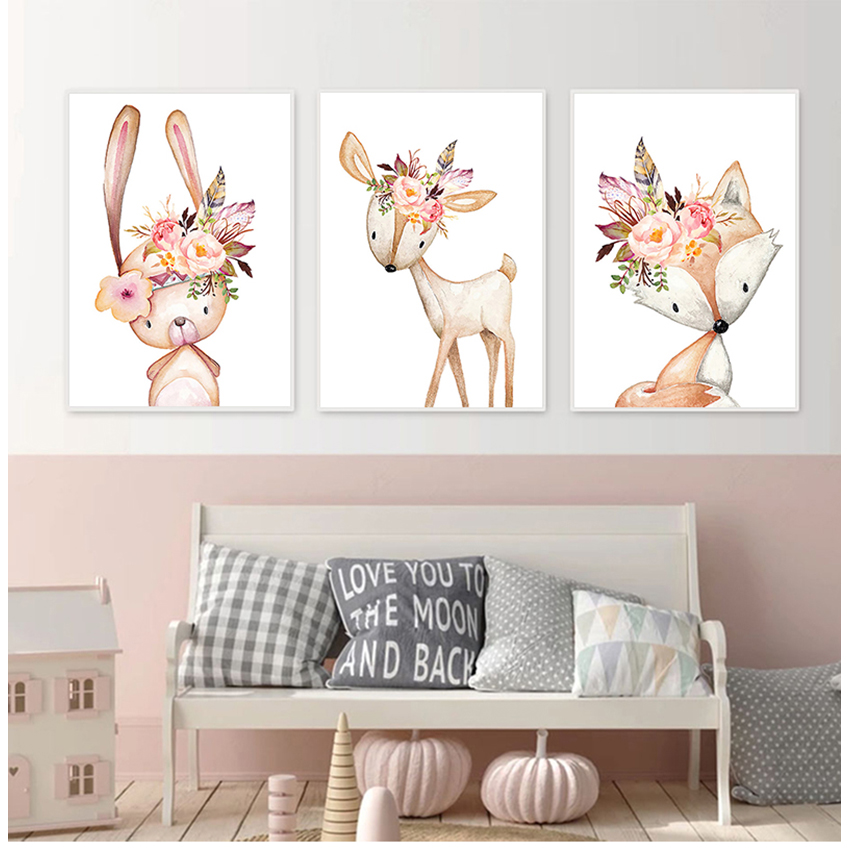 Baby Nursery Animal Pictures - Baby Room Wall Art Canvas Pictures