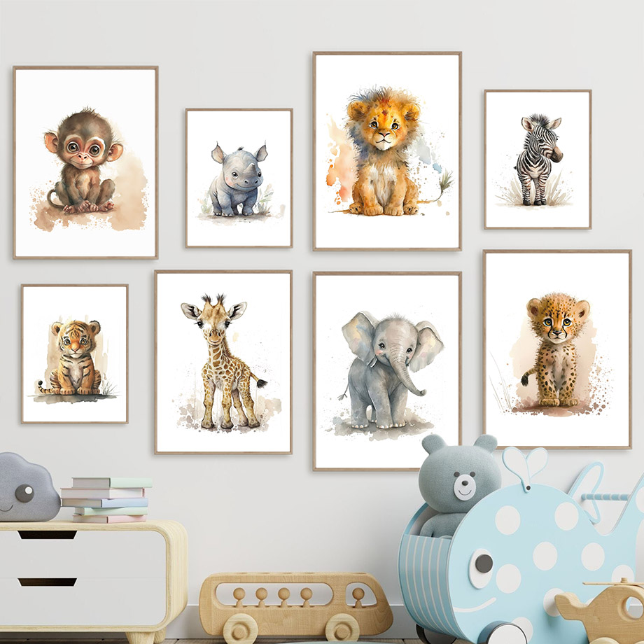 Baby Nursery Animal Pictures - Nursery Animals Lion Giraffe Rhino Monkey
