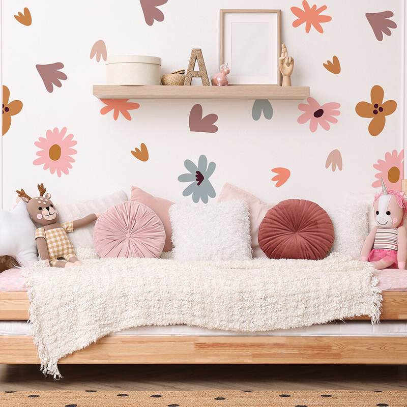 Baby Nursery Wallpaper Girl - DIY Multicolored Flowers Wall Stickers for