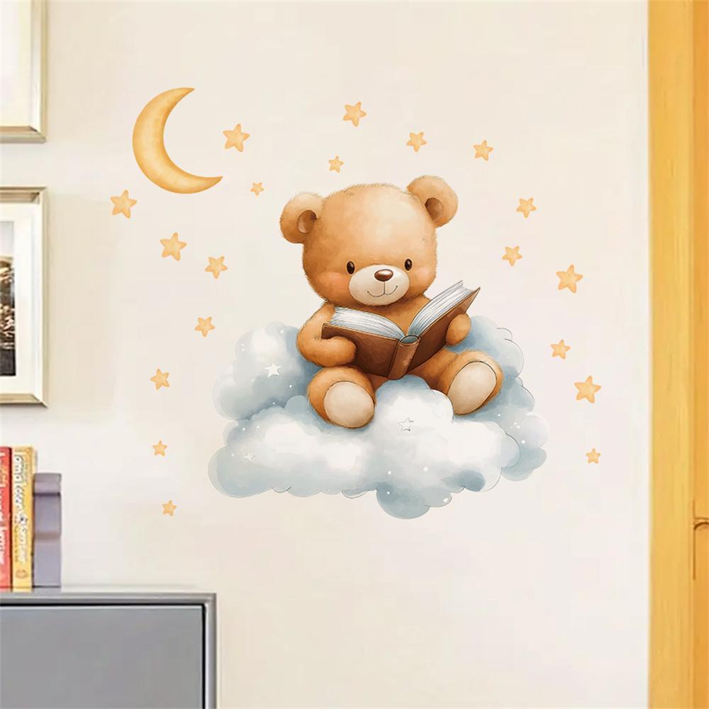 Cute Bear Moon Star Wall Stick - Baby Nursery Wallpaper Girl ulasan dan harga