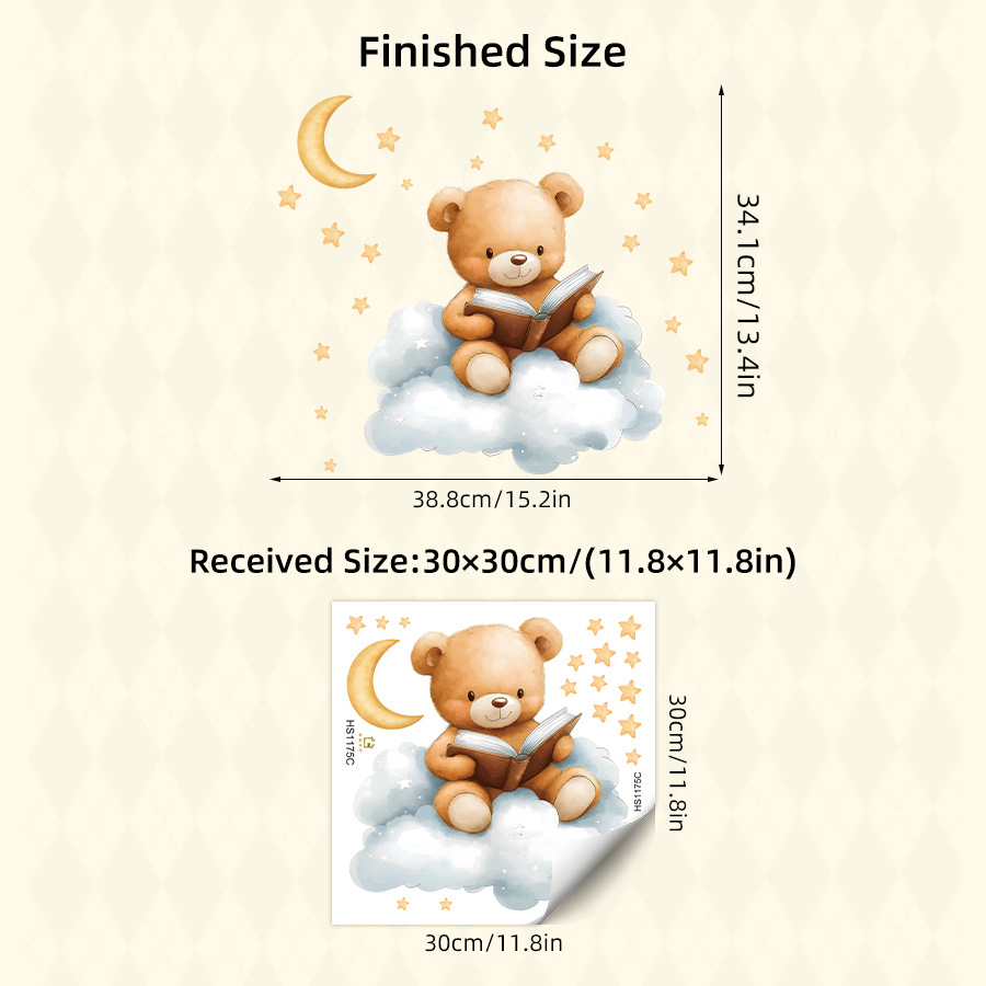 Cute Bear Moon Star Wall Stick - Baby Nursery Wallpaper Girl ulasan dan harga