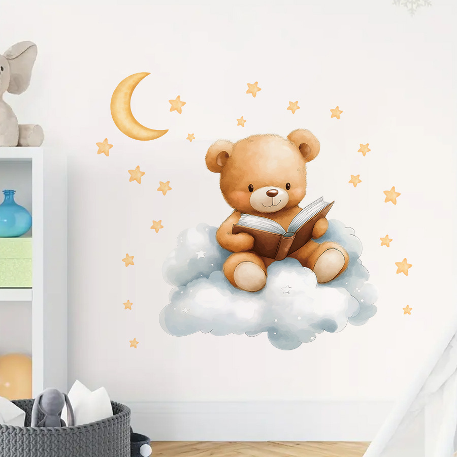Cute Bear Moon Star Wall Stick - Baby Nursery Wallpaper Girl ulasan dan harga