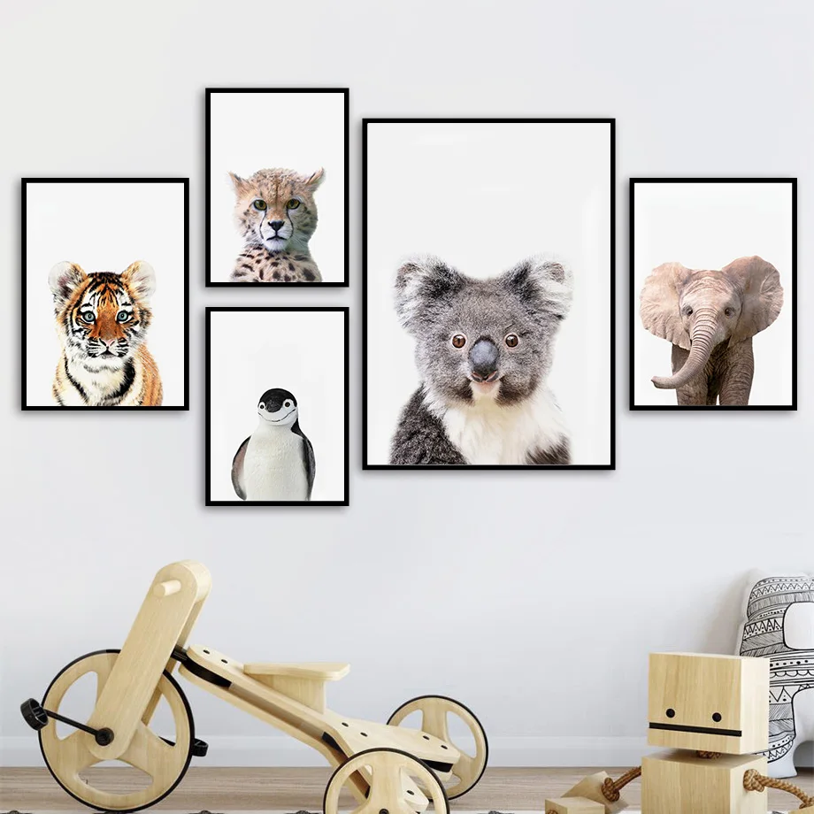 Large-sized 1pc frameless Canv - Baby Nursery Zoo Animals ulasan dan harga