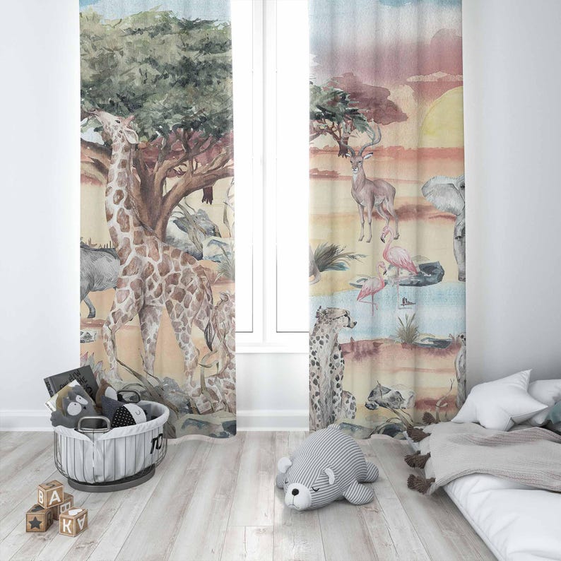 Safari Animals Curtain Kids Be - Baby Nursery Youtube ulasan dan harga