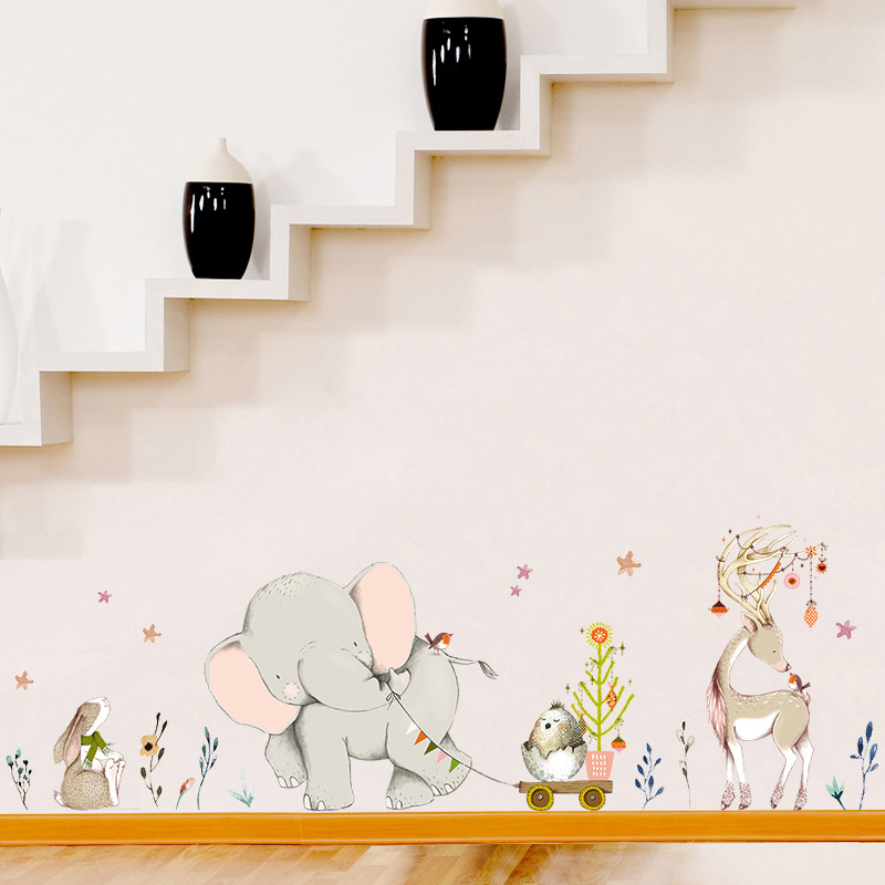 Happy Baby Elephant Bunny Wall - Baby Nursery Mural Wallpaper ulasan dan harga