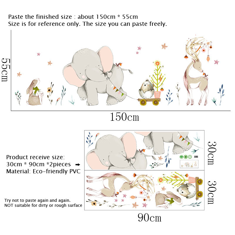 Happy Baby Elephant Bunny Wall - Baby Nursery Mural Wallpaper ulasan dan harga