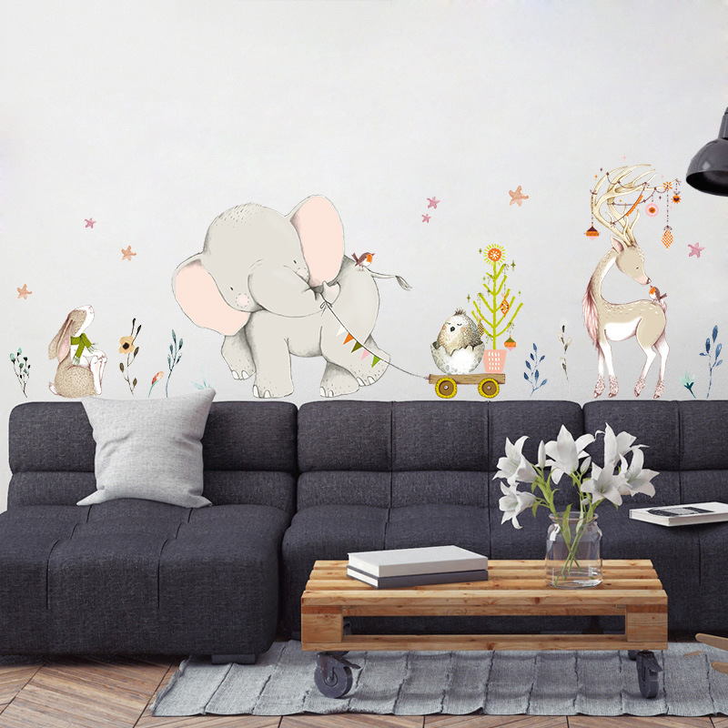 Happy Baby Elephant Bunny Wall - Baby Nursery Mural Wallpaper ulasan dan harga
