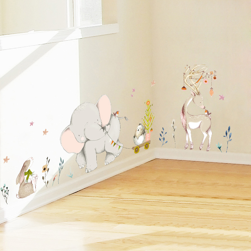 Happy Baby Elephant Bunny Wall - Baby Nursery Mural Wallpaper ulasan dan harga