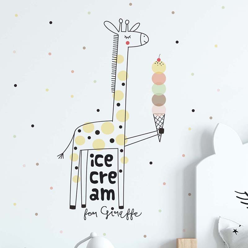 Cartoon Ice Cream Giraffe Wall - Baby Nursery Mural Wallpaper ulasan dan harga