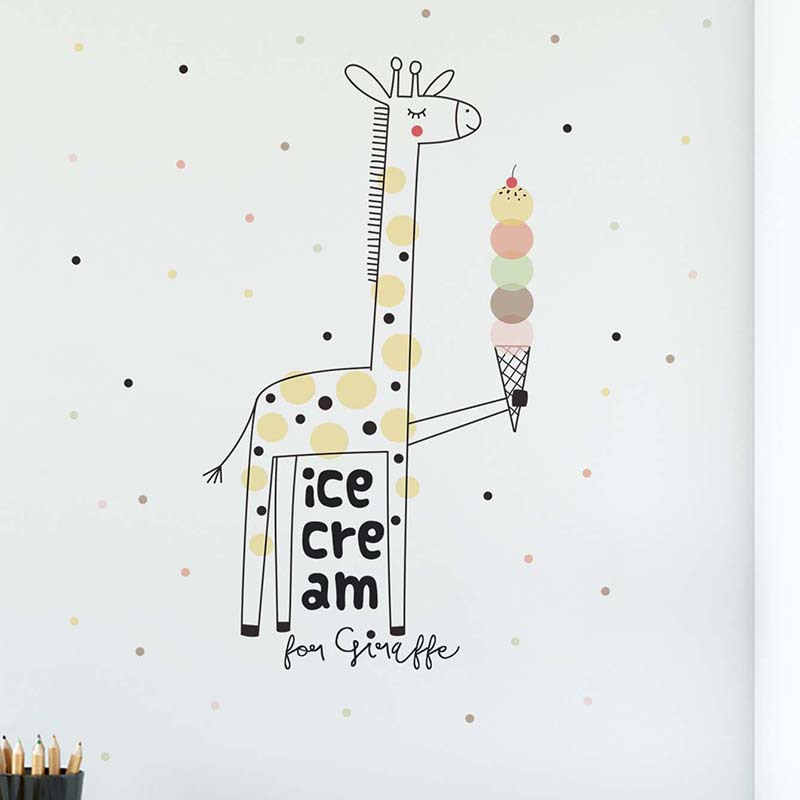Cartoon Ice Cream Giraffe Wall - Baby Nursery Mural Wallpaper ulasan dan harga