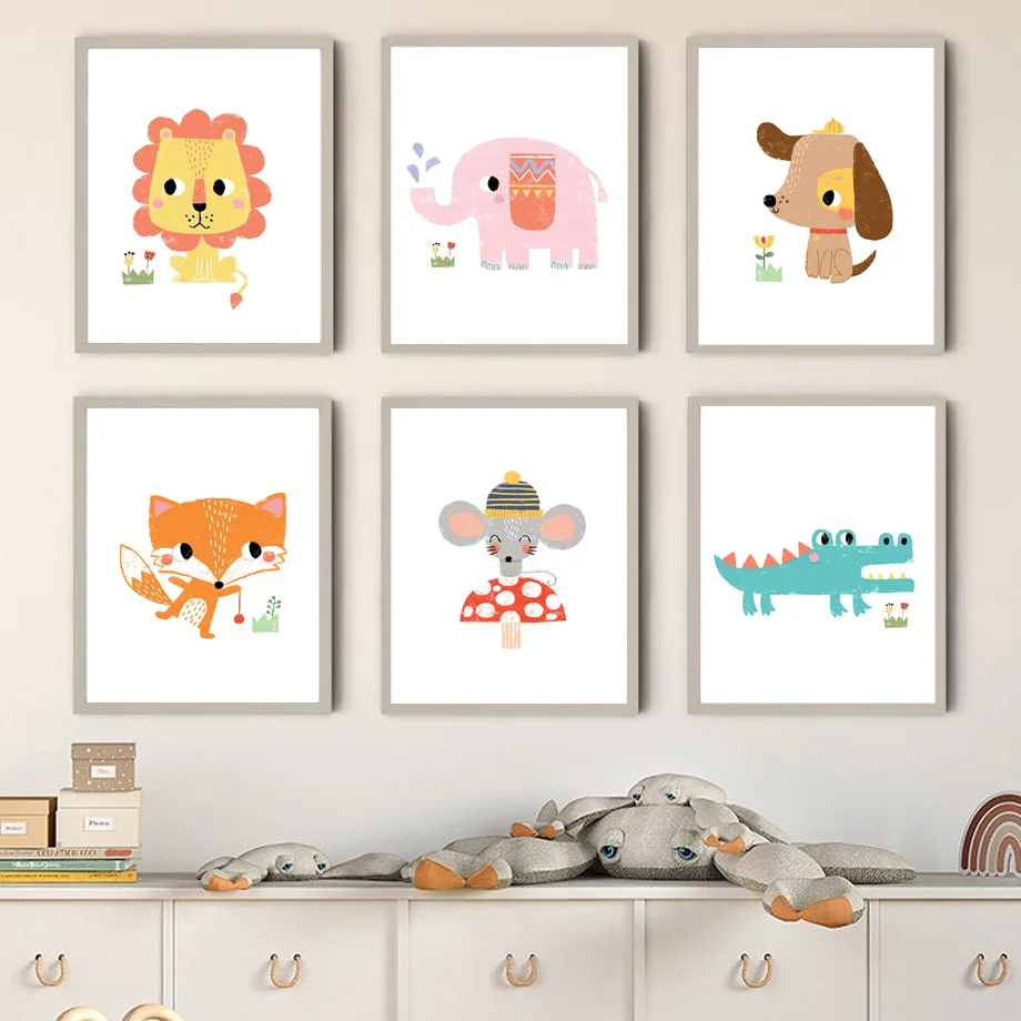 Large-sized 1pc frameless Canv - Baby Nursery Zoo Animals ulasan dan harga