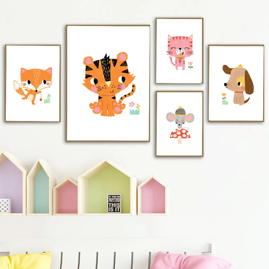Large-sized 1pc frameless Canv - Baby Nursery Zoo Animals ulasan dan harga