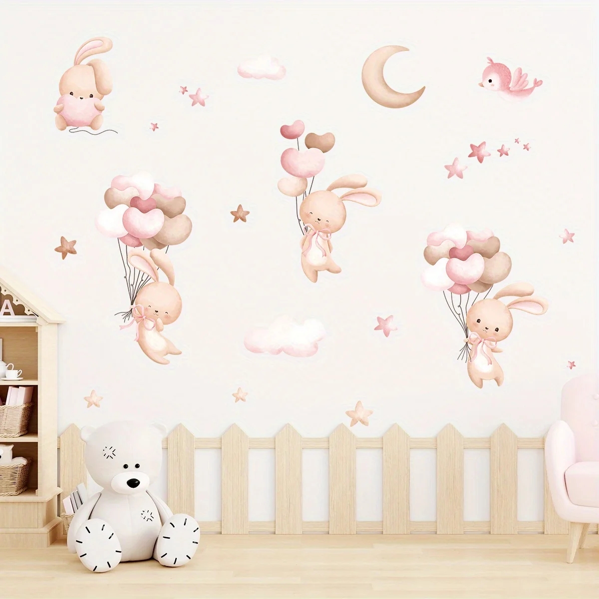 Cute Rabbit Balloon Wall Stick - Baby Nursery Wallpaper Girl ulasan dan harga