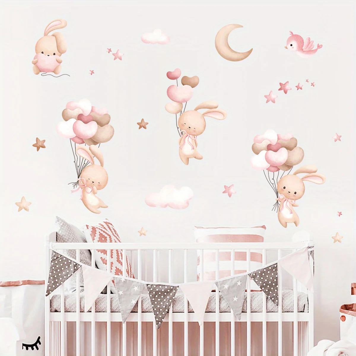 Cute Rabbit Balloon Wall Stick - Baby Nursery Wallpaper Girl ulasan dan harga