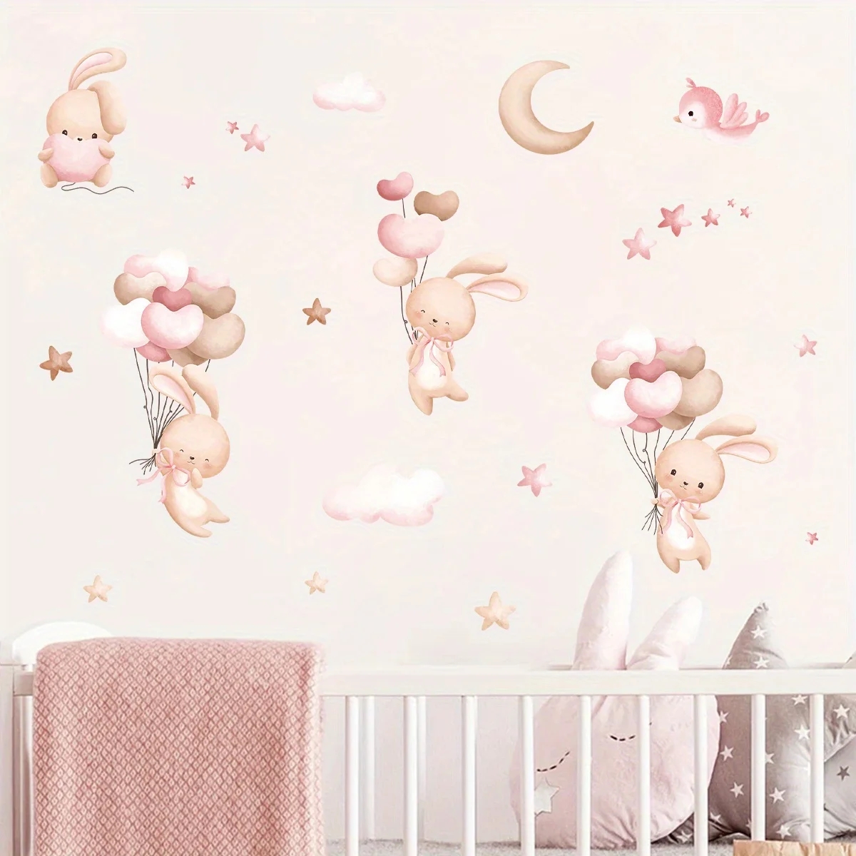 Cute Rabbit Balloon Wall Stick - Baby Nursery Wallpaper Girl ulasan dan harga