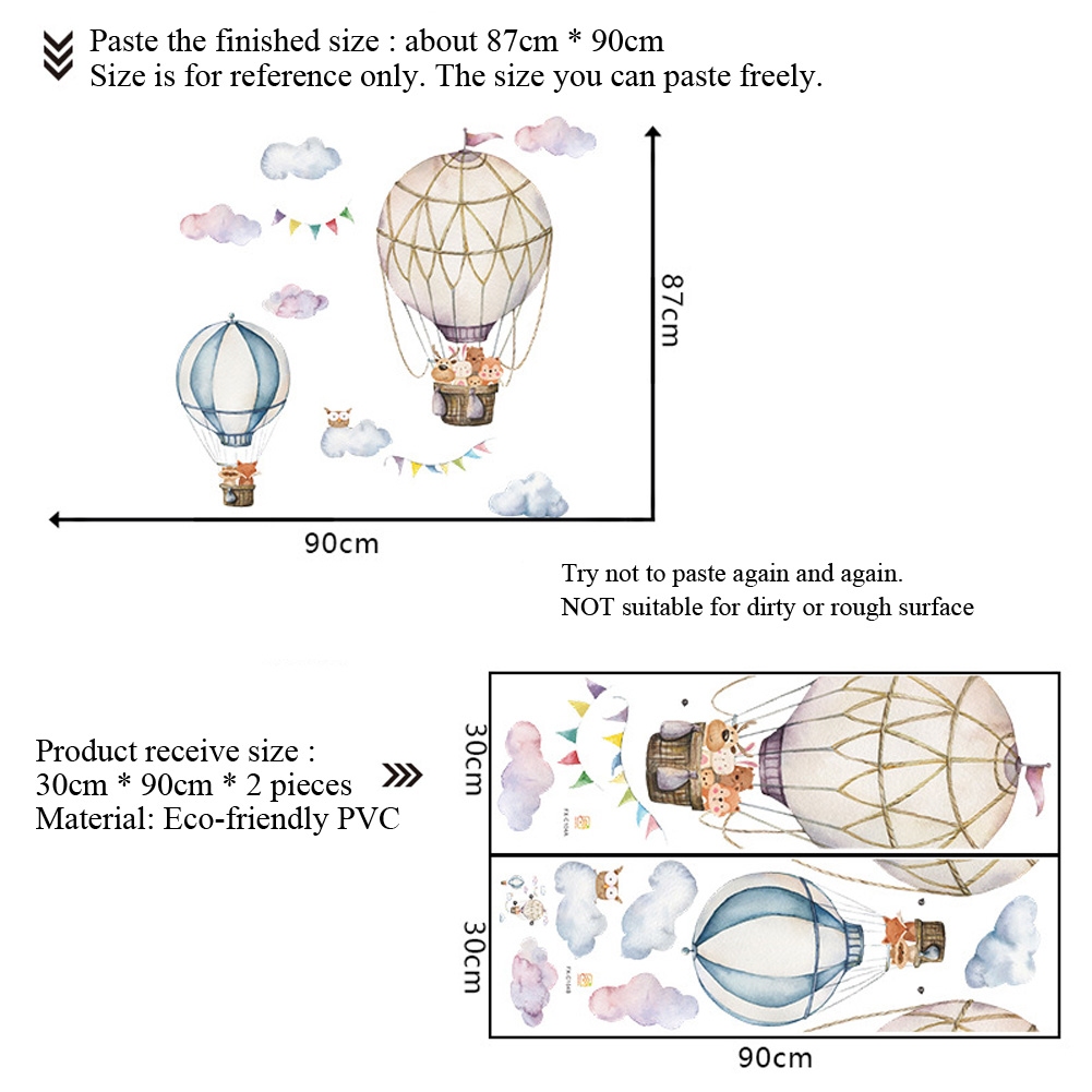 Cartoon Animal Hot Air Balloon - Baby Nursery Mural Wallpaper ulasan dan harga