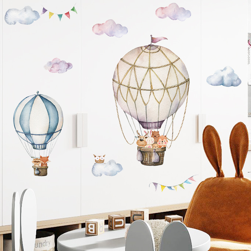 Cartoon Animal Hot Air Balloon - Baby Nursery Mural Wallpaper ulasan dan harga