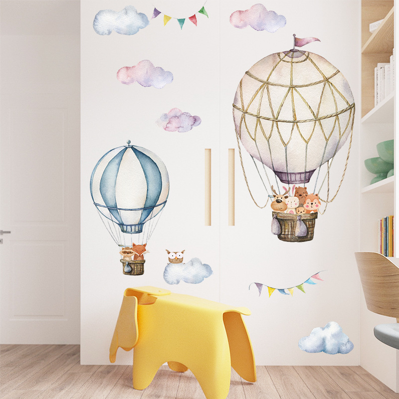 Cartoon Animal Hot Air Balloon - Baby Nursery Mural Wallpaper ulasan dan harga