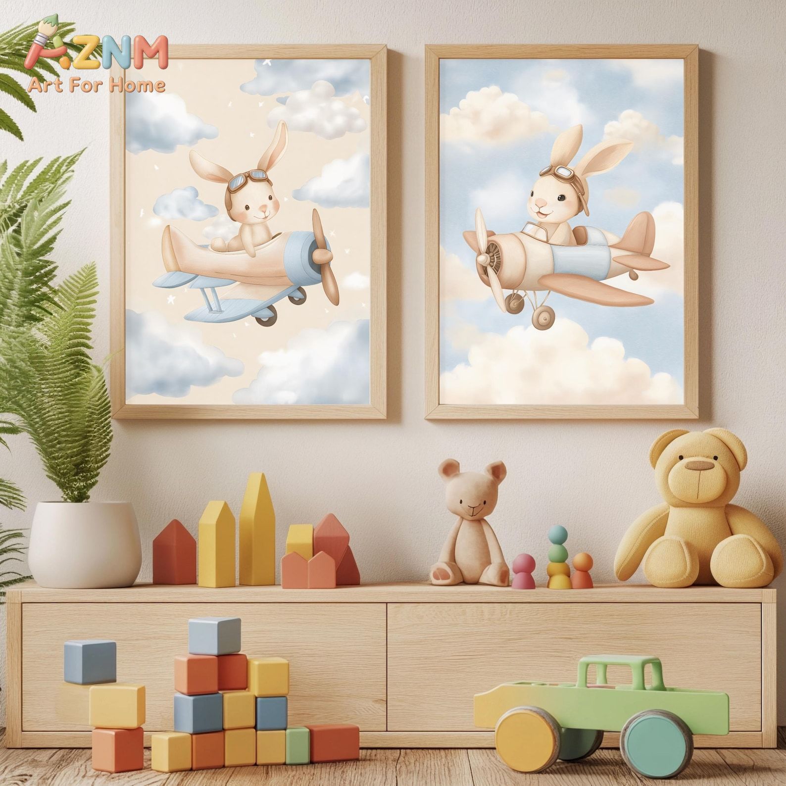 Bunny Airplane Wall Art Set of - Baby Nursery Animal Theme ulasan dan harga
