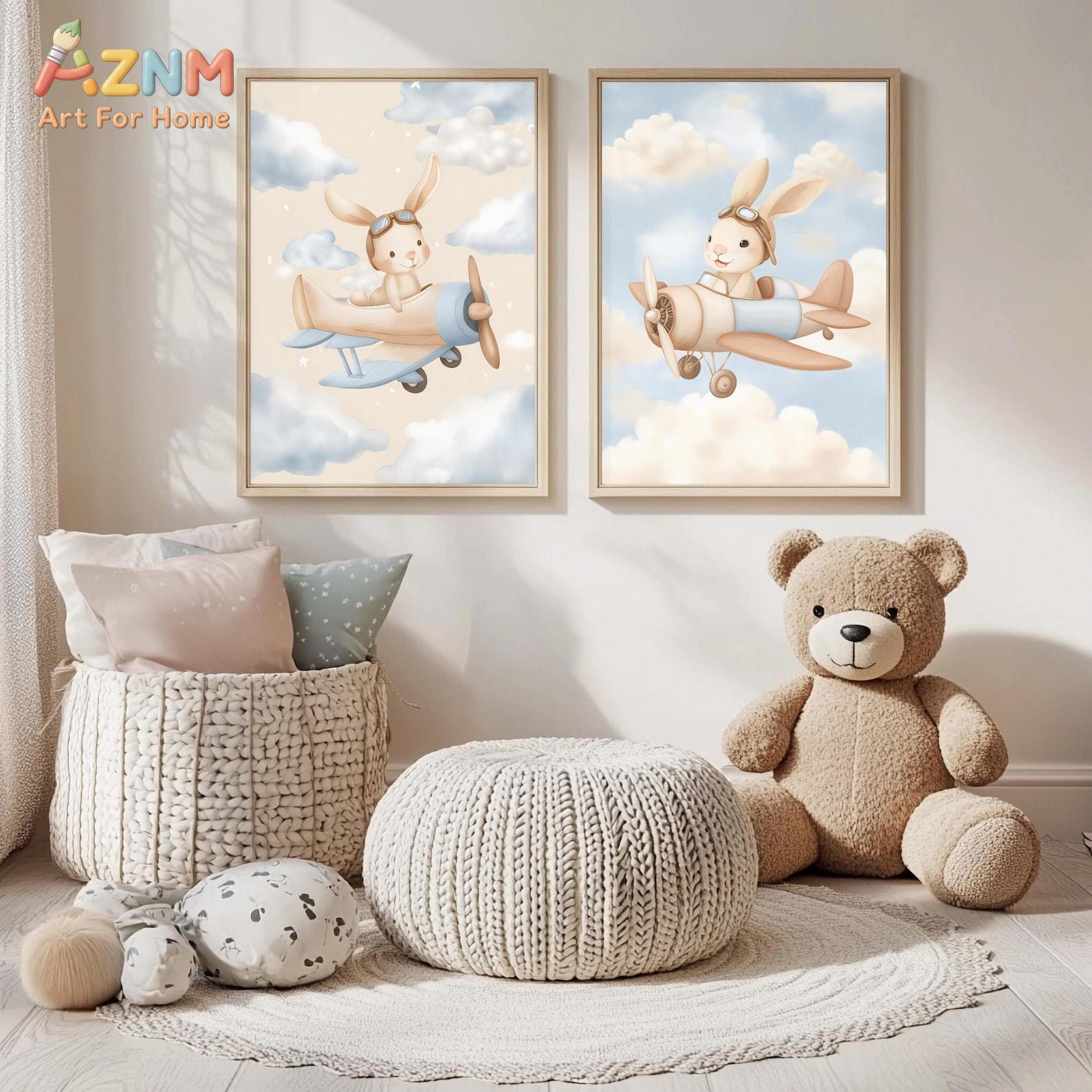 Bunny Airplane Wall Art Set of - Baby Nursery Animal Theme ulasan dan harga
