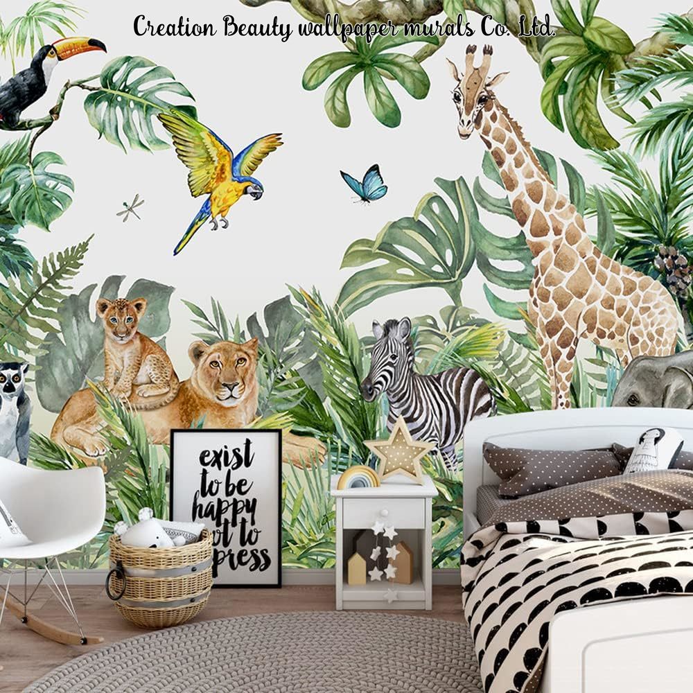 Watercolor Animals Jungle Wall - Baby Nursery Mural Wallpaper ulasan dan harga