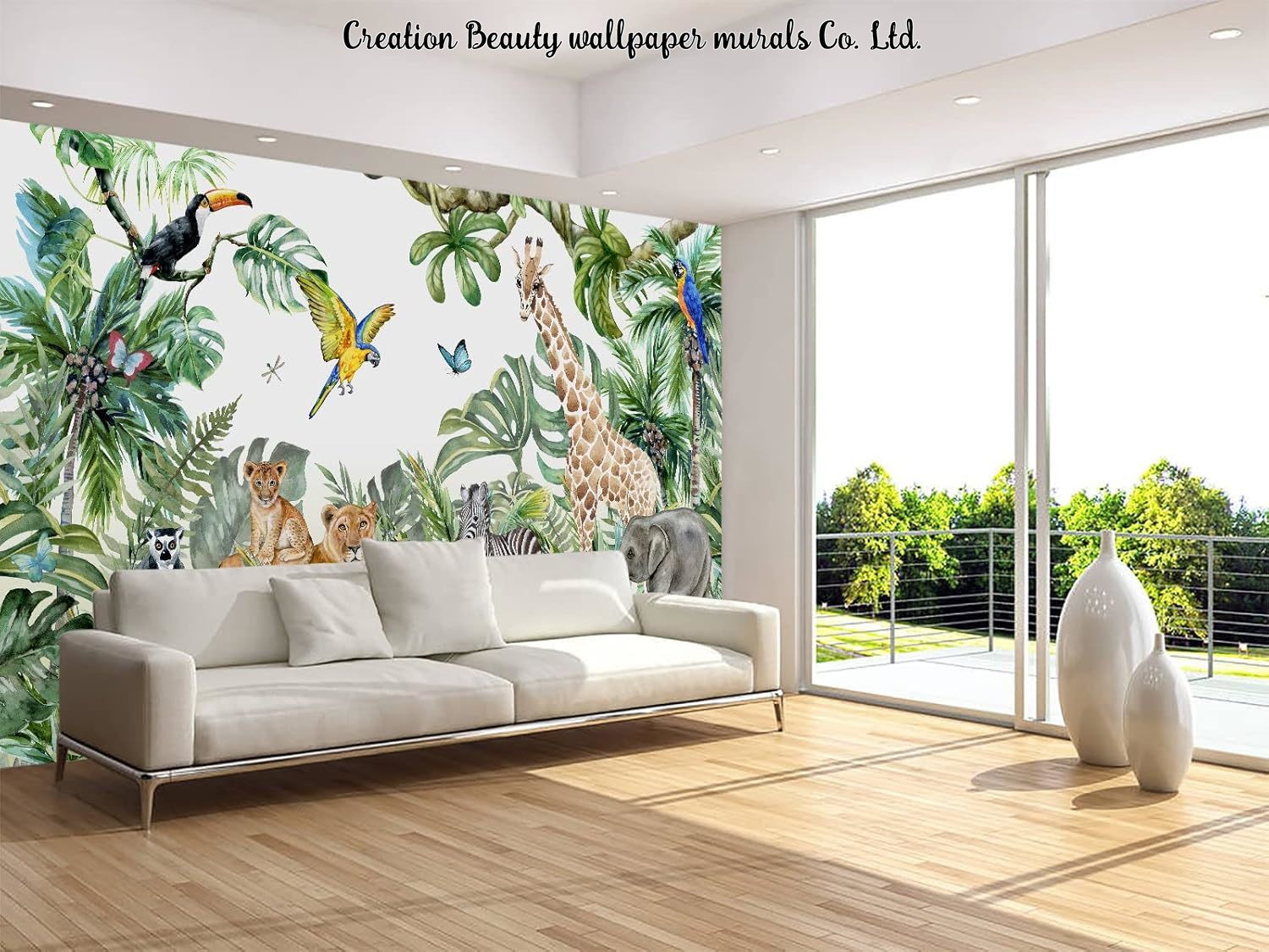 Watercolor Animals Jungle Wall - Baby Nursery Mural Wallpaper ulasan dan harga