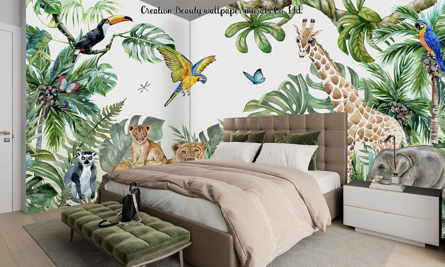 Watercolor Animals Jungle Wall - Baby Nursery Mural Wallpaper ulasan dan harga