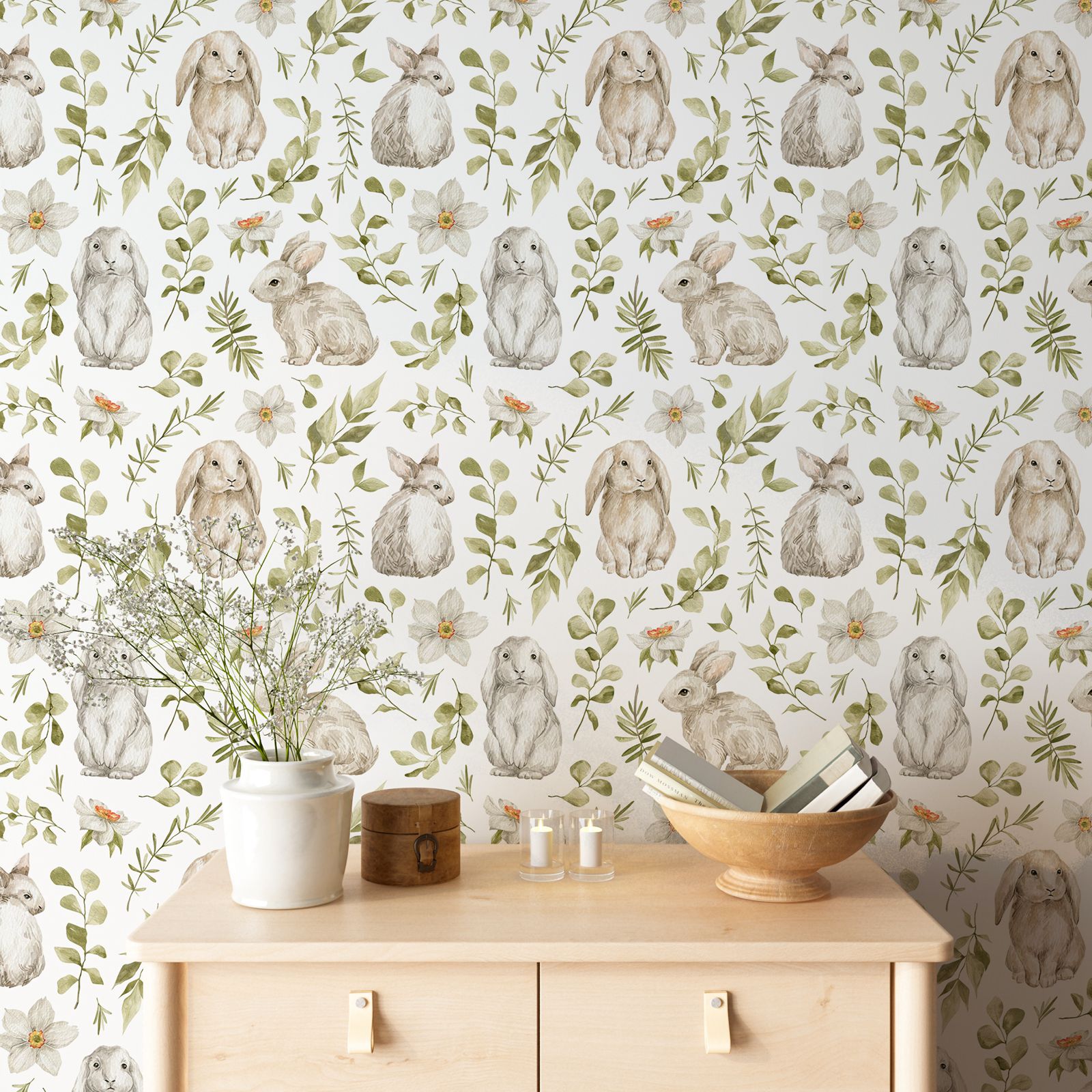 Bunny Wallpaper Kids Room Wall - Baby Nursery Wallpaper Girl ulasan dan harga