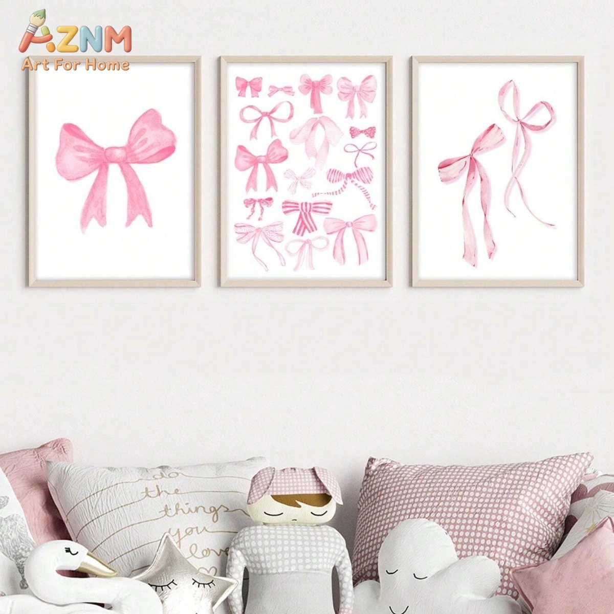 3PCS Pink Watercolor Bow Canva - Baby Nursery Sets ulasan dan harga