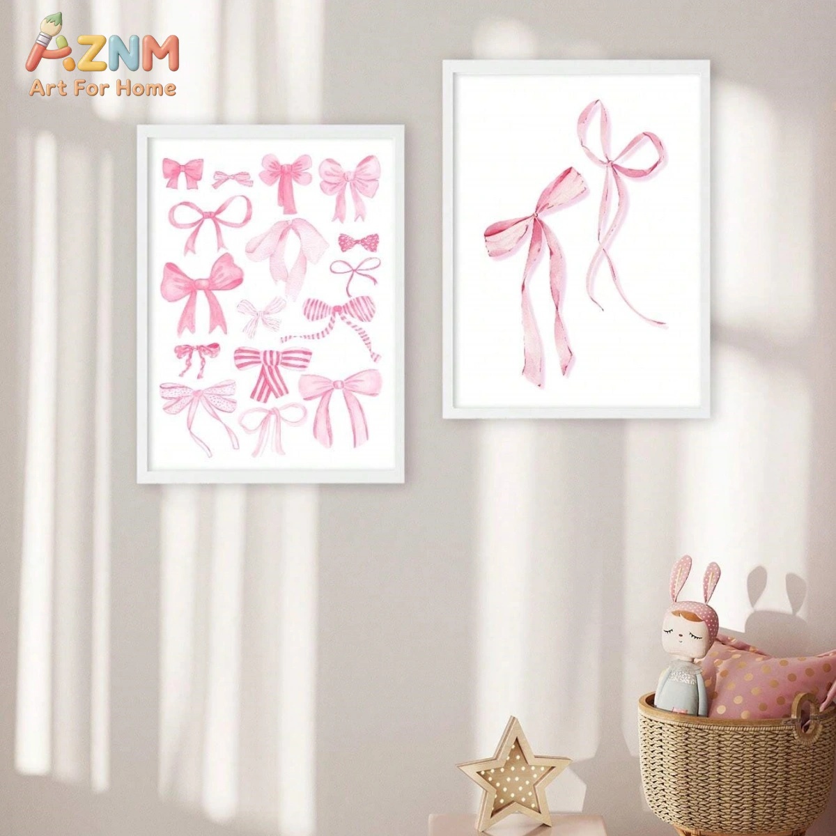 3PCS Pink Watercolor Bow Canva - Baby Nursery Sets ulasan dan harga