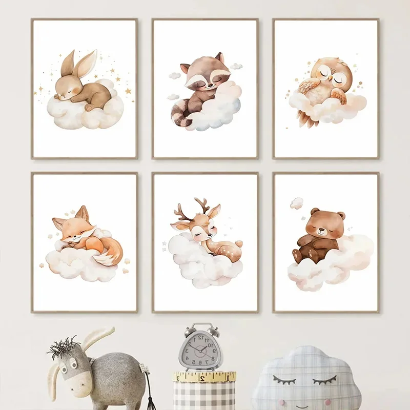 Cartoon Cloud Animal Canvas Pa - Baby Nursery Animal Pictures ulasan dan harga