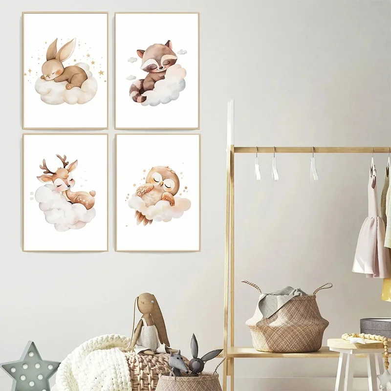 Cartoon Cloud Animal Canvas Pa - Baby Nursery Animal Pictures ulasan dan harga