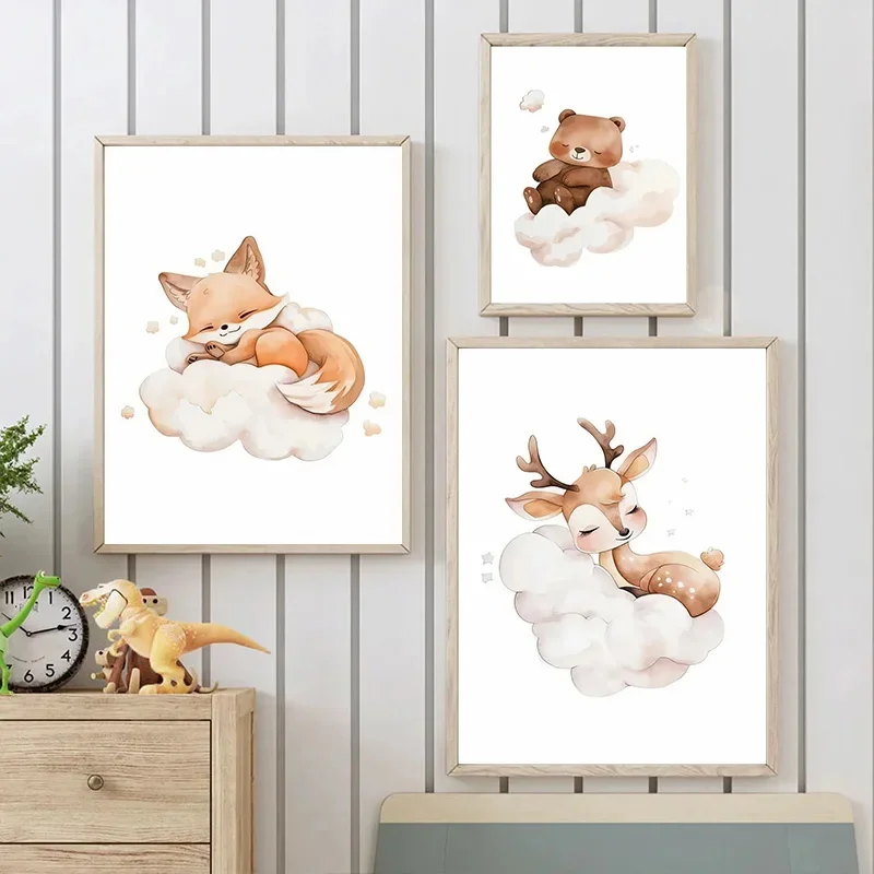 Cartoon Cloud Animal Canvas Pa - Baby Nursery Animal Pictures ulasan dan harga