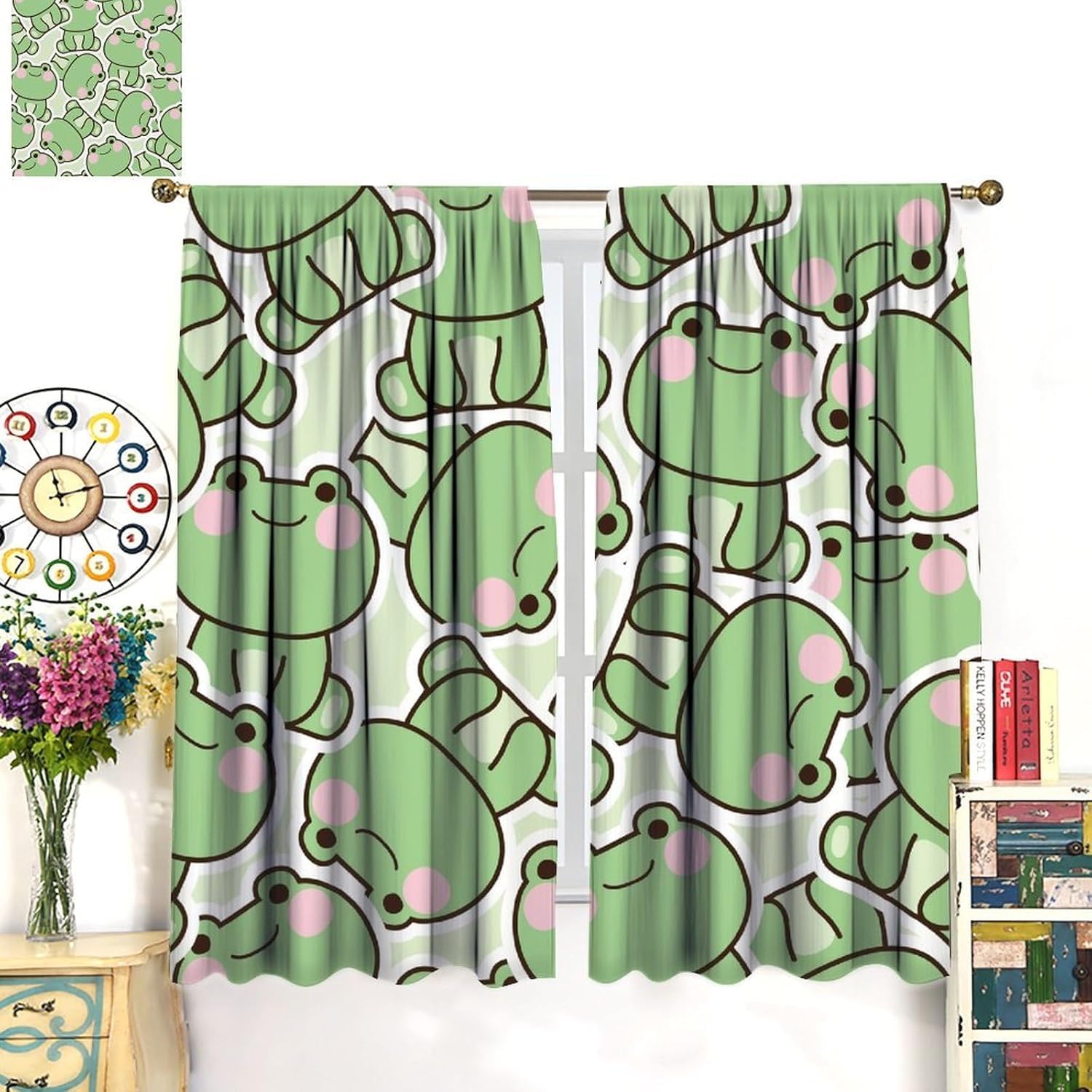 Cute Green Frog Pattern Curtai - Baby Nursery Youtube ulasan dan harga