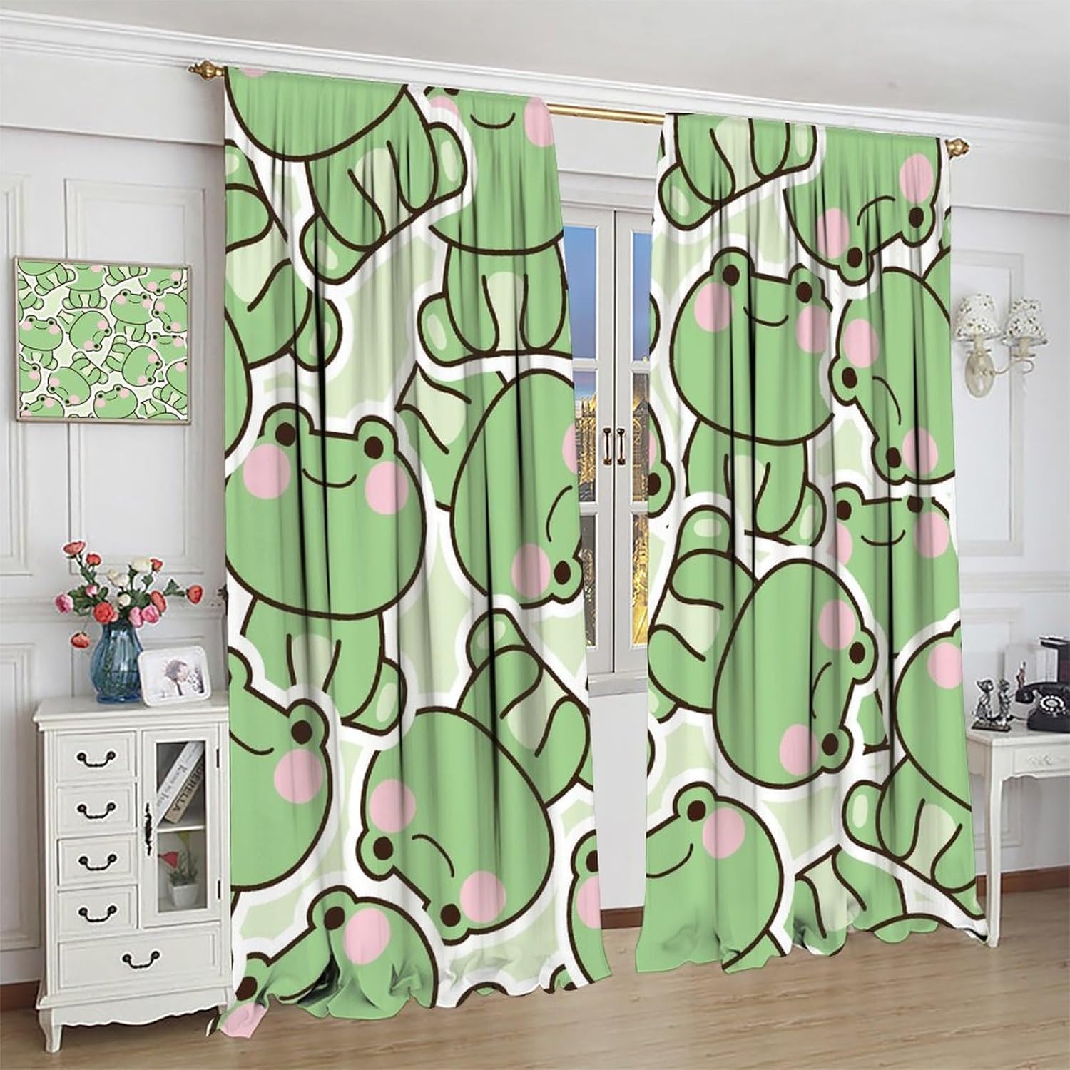 Cute Green Frog Pattern Curtai - Baby Nursery Youtube ulasan dan harga