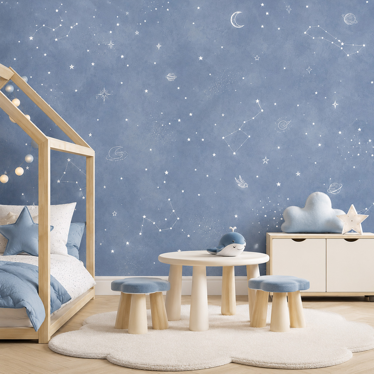 Blue Starry Sky Self Adhesive  - Baby Nursery Mural Wallpaper ulasan dan harga