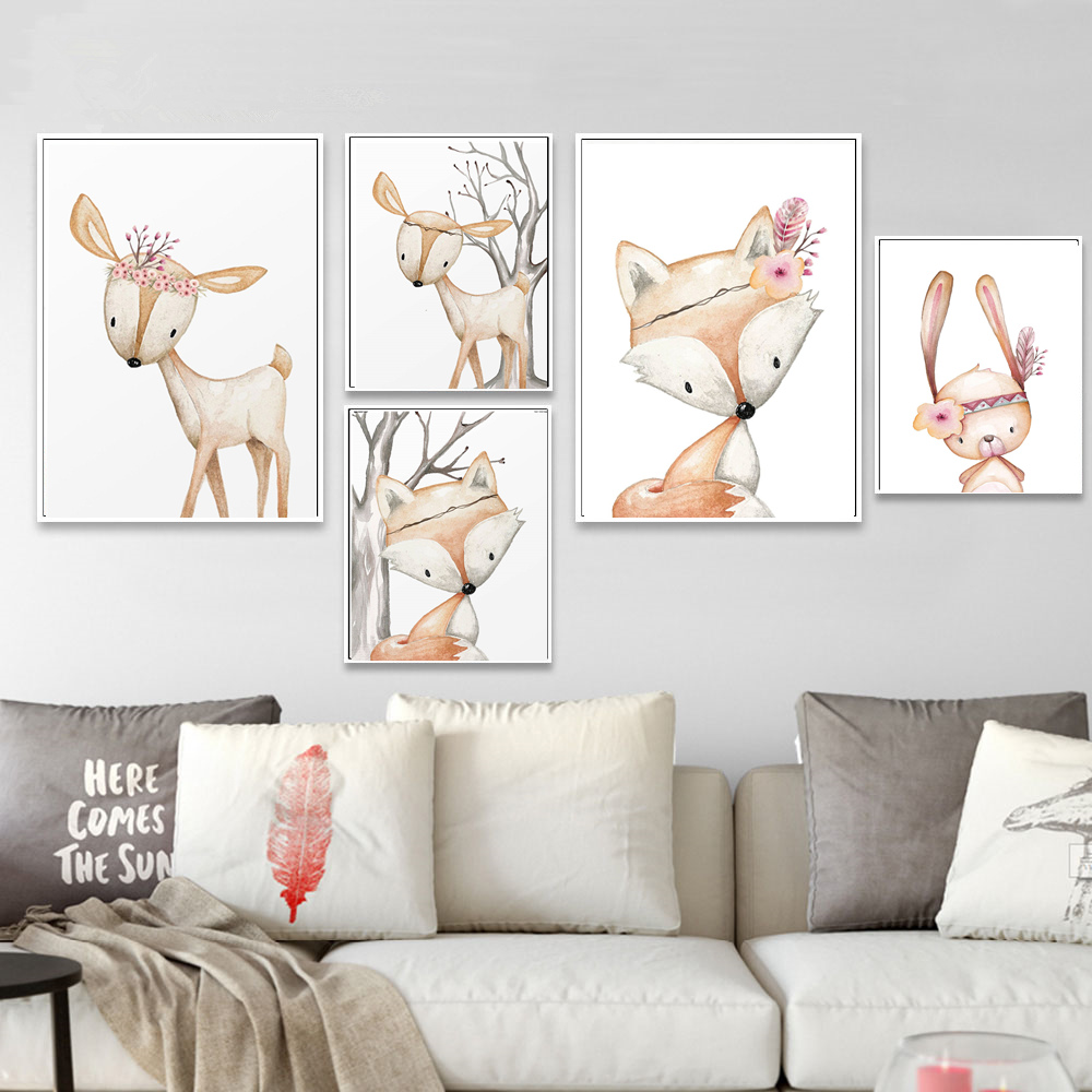 Cartoon Rabbit Poster Fox Deer - Baby Nursery Animal Pictures ulasan dan harga