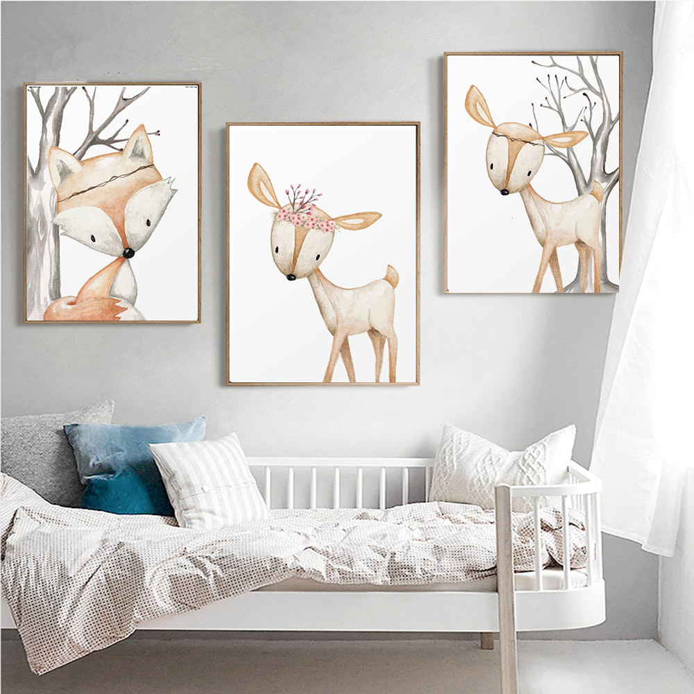 Cartoon Rabbit Poster Fox Deer - Baby Nursery Animal Pictures ulasan dan harga