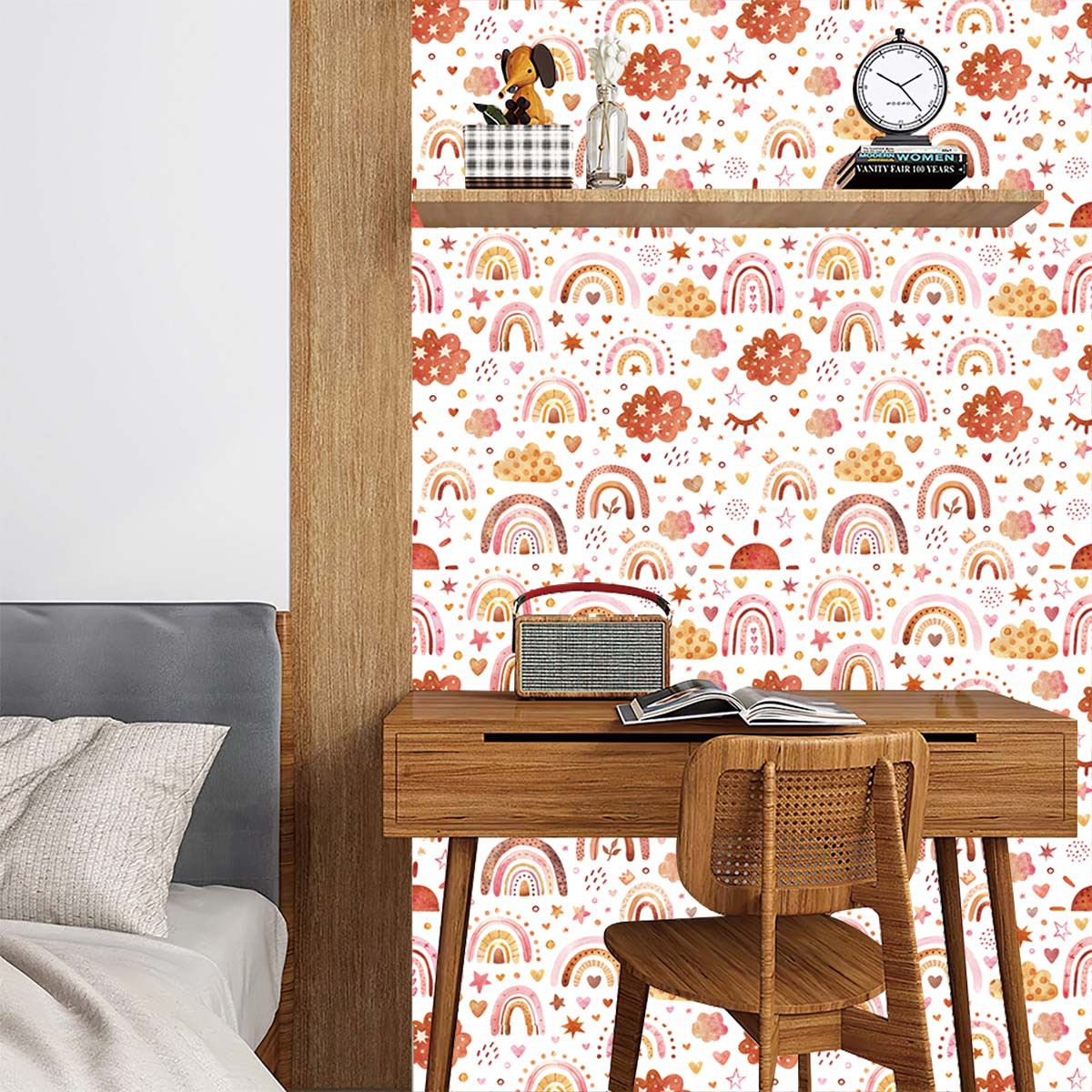 Rainbow Wallpaper Peel and Sti - Baby Nursery Wallpaper Girl ulasan dan harga