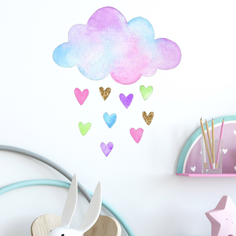 Hand Drawn Colorful Love Cloud - Baby Nursery Mural Wallpaper ulasan dan harga
