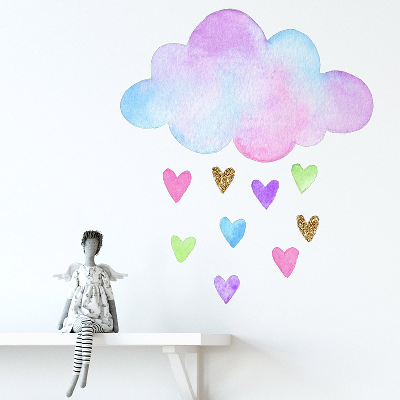 Hand Drawn Colorful Love Cloud - Baby Nursery Mural Wallpaper ulasan dan harga