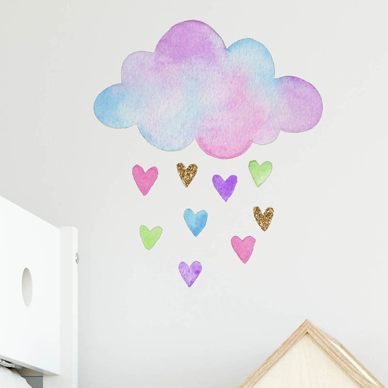 Hand Drawn Colorful Love Cloud - Baby Nursery Mural Wallpaper ulasan dan harga