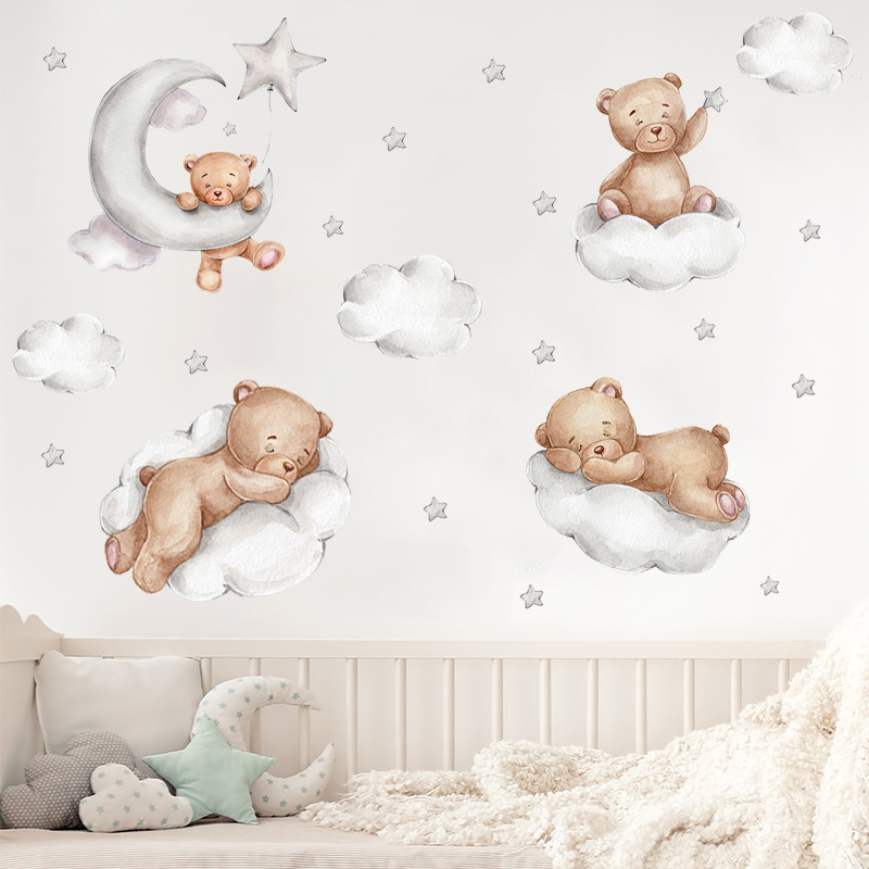 Kawaii Cartoon Bear Wall Stick - Baby Nursery Wallpaper Girl ulasan dan harga