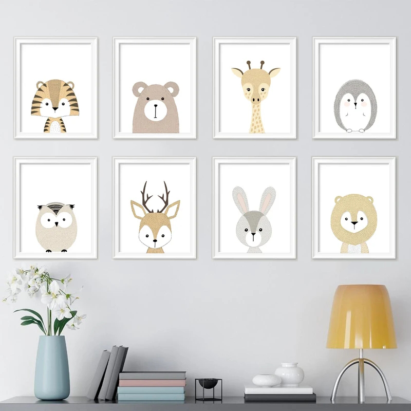 Woodland Cute Animal Cartoon F - Baby Nursery Animal Pictures ulasan dan harga