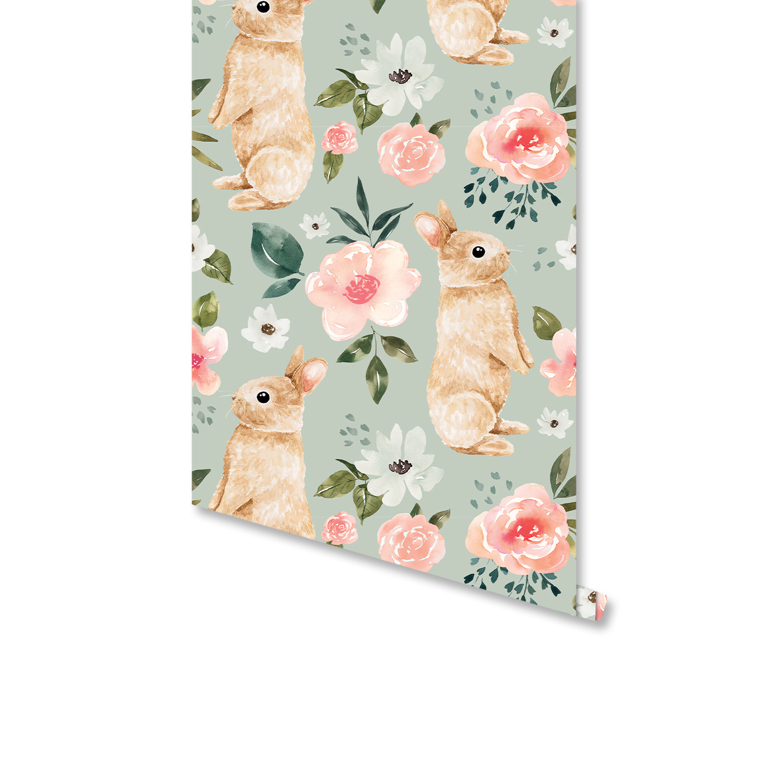 Sage Green Bunny Floral Wallpa - Baby Nursery Wallpaper Girl ulasan dan harga