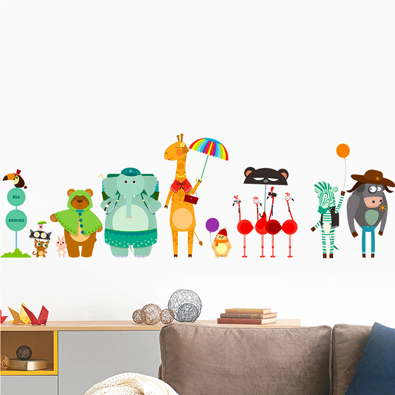 Cartoon Zoo Bus Station Wall S - Baby Nursery Zoo Animals ulasan dan harga