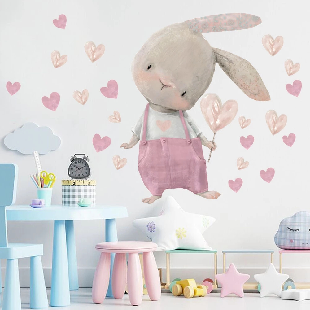 Cute Bunny Bear Star Wall Stic - Baby Nursery Wallpaper Girl ulasan dan harga