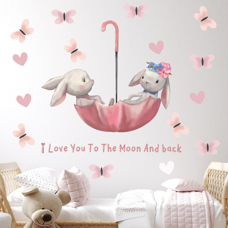 Cute Bunny Bear Star Wall Stic - Baby Nursery Wallpaper Girl ulasan dan harga